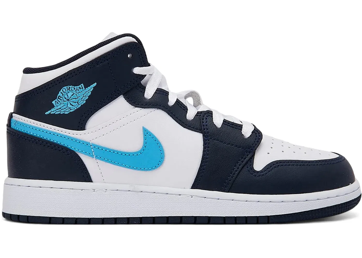 Детские кроссовки для мальчиков высокие Jordan 1 Mid Jordan, Obsidian/White/Dark Powder Blue