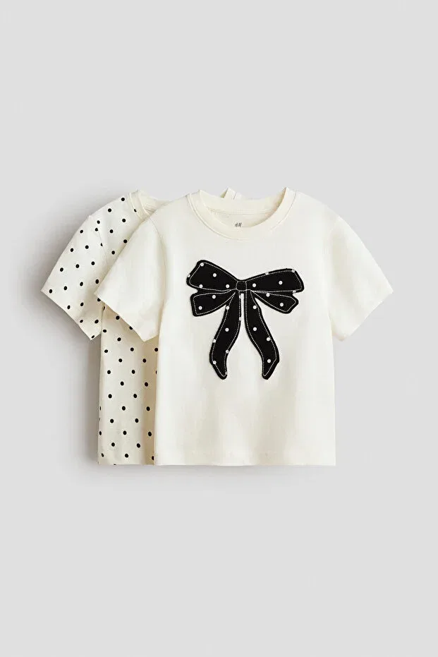 Детский комплект футболок с принтом H&M, Cream Bow