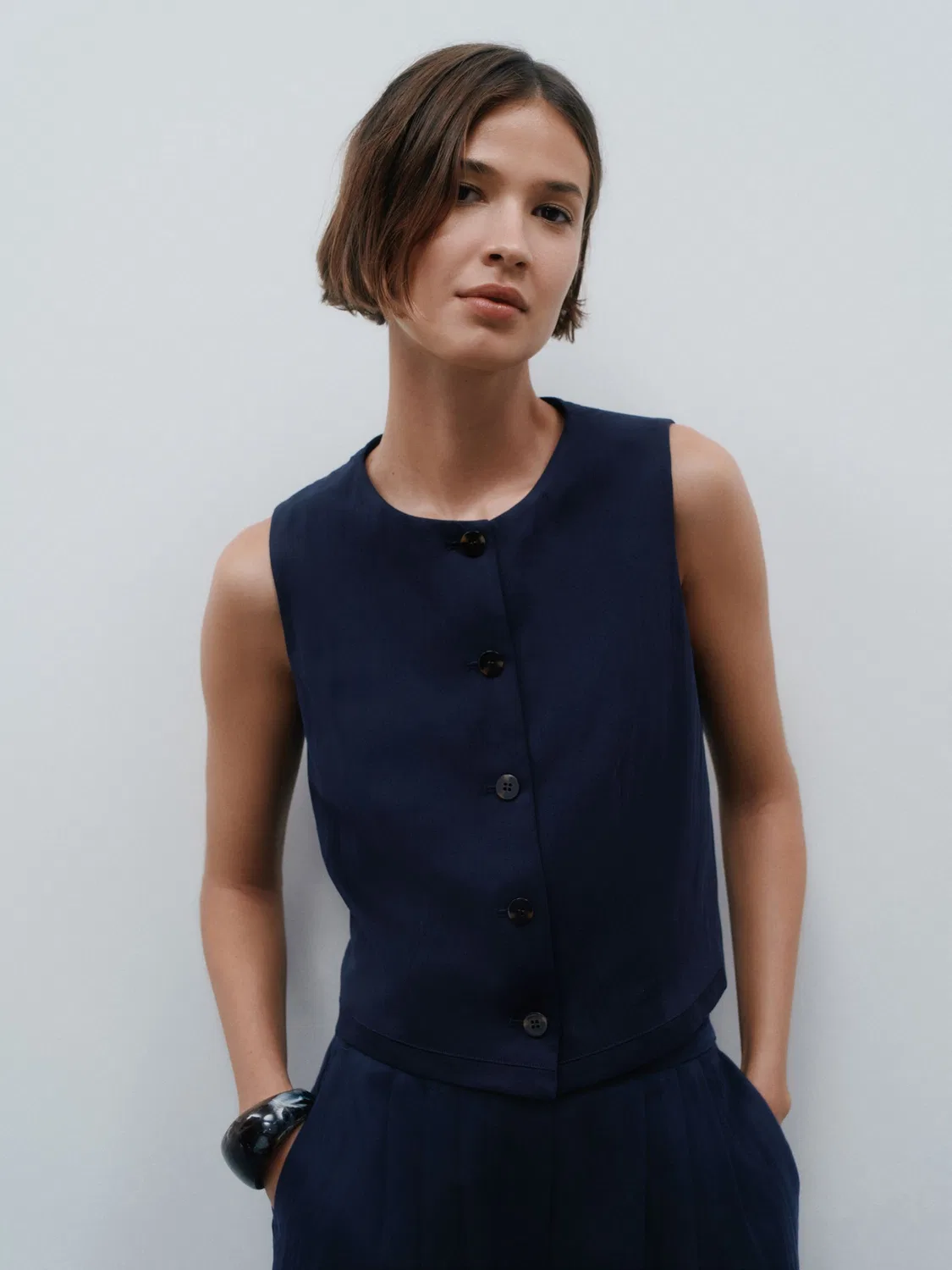 Жилет с пуговицами, модель Navy Blue Button Front Next, темно-синий