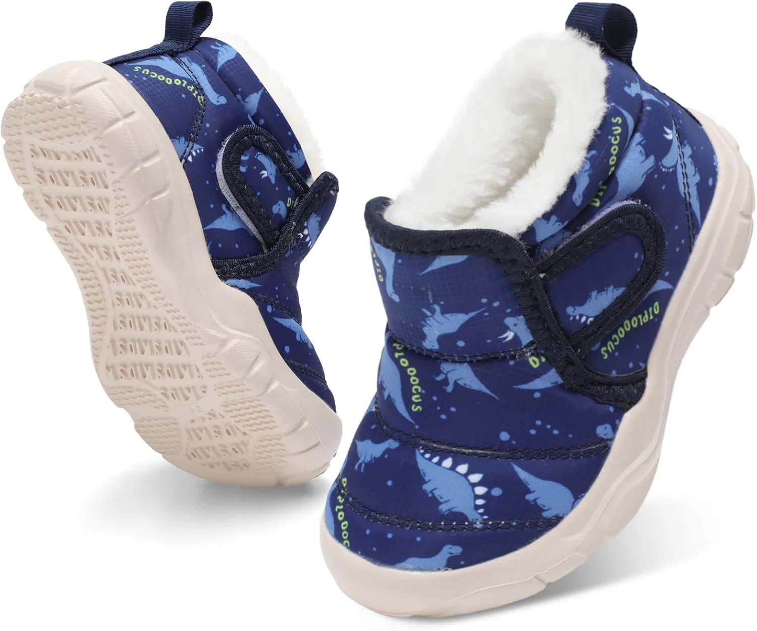 Детские зимние ботинки на флисе с принтом QFH, Navy Blue Dinosaur