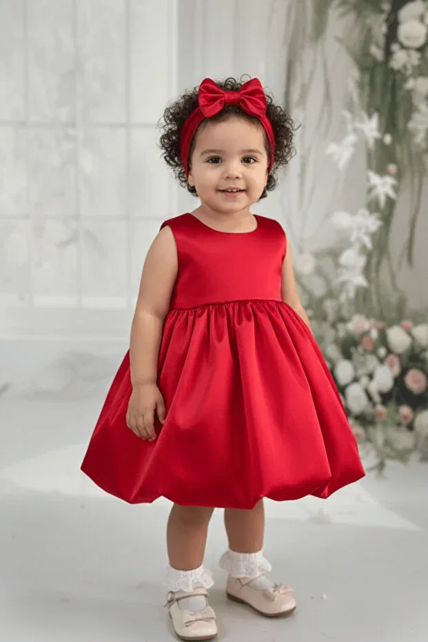 Детское платье для девочек сатиновое Balloon skirt girl child baby Bertuğ Bebek, Red