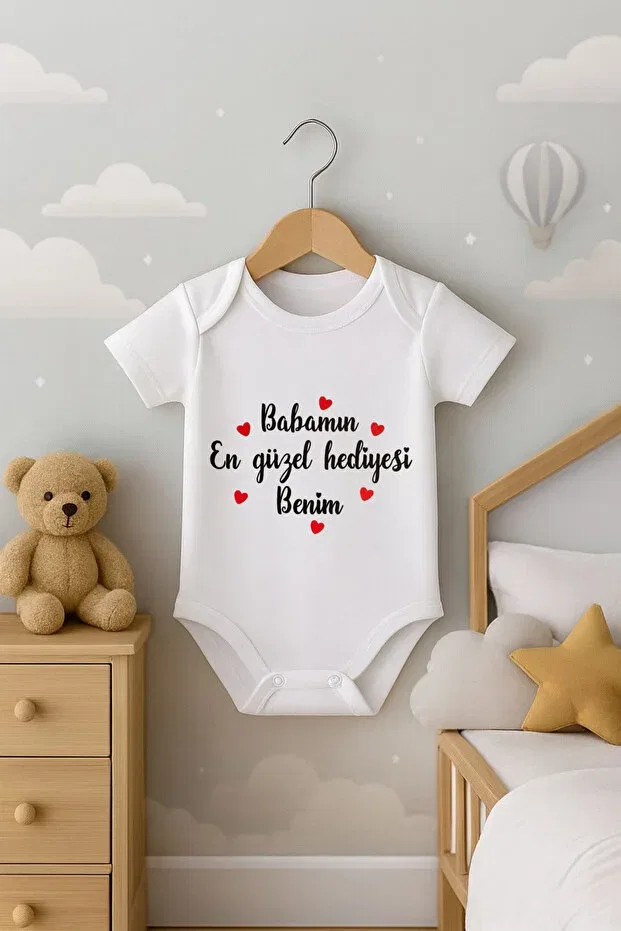Детское боди для новорожденных с коротким рукавом с принтом Bebe Wini, Ecru