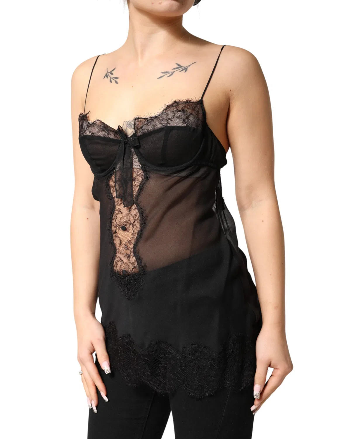 Женский топ-комбинация с кружевной отделкой Lingerie Top Dolce & Gabbana, Black — фото 3