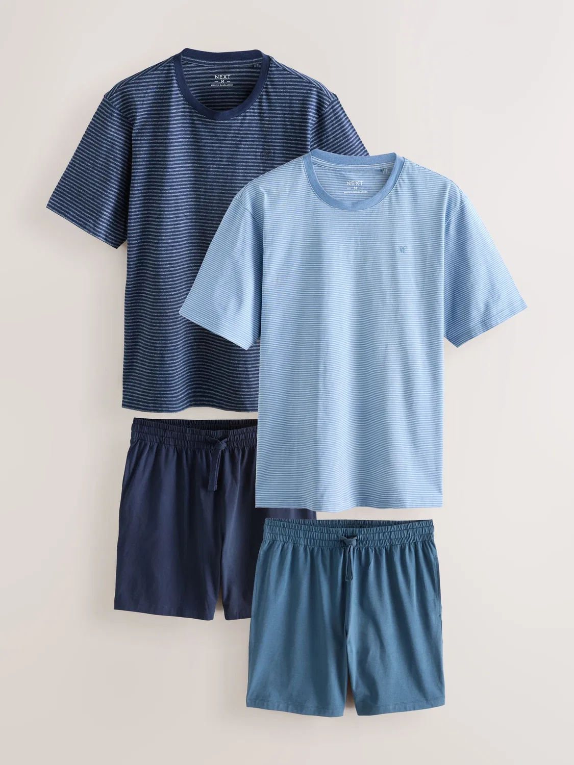 Пижама, полосатая, Indigo Blue Stripe Short Sleeve Jersey Pyjamas Set 2 Pack Next, Индиго