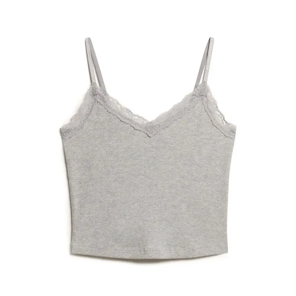 Женский укороченный топ с кружевом Superdry Essential, Grau / Betongrau