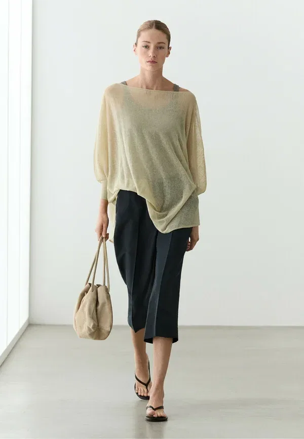 Джемпер из льна с полиамидом, модель Jumper, Massimo Dutti, Sand, песочный — фото 4