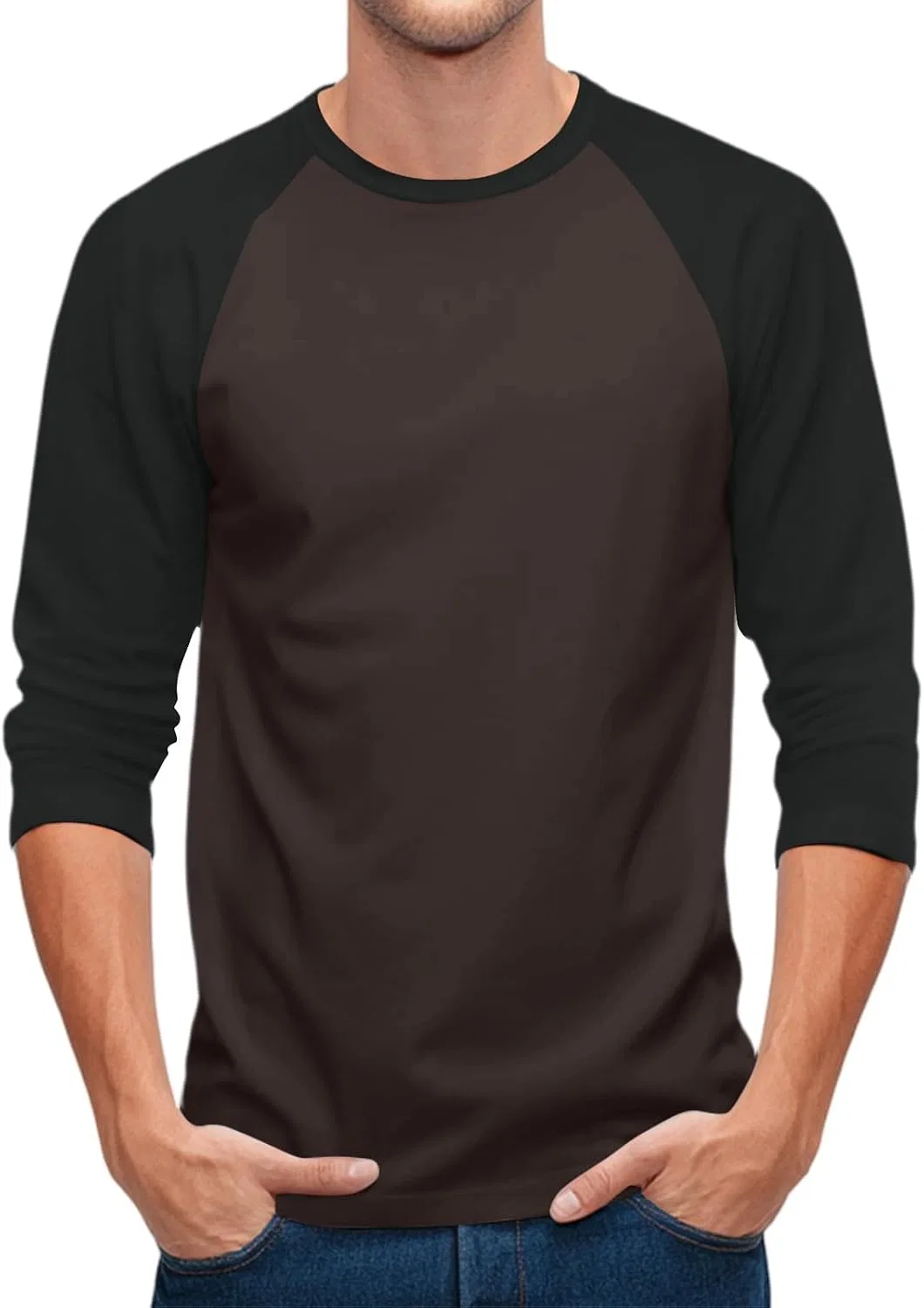 Мужская футболка с блокированным цветом 3/4 рукава Oversized, Brown — фото 4