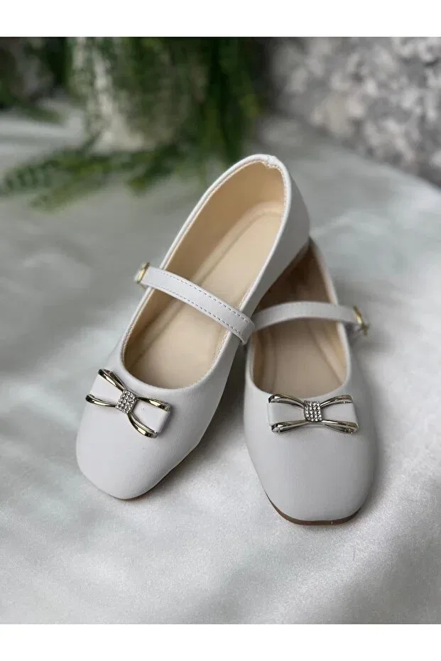 Детские балетки для девочек с бантом, Shoes, White