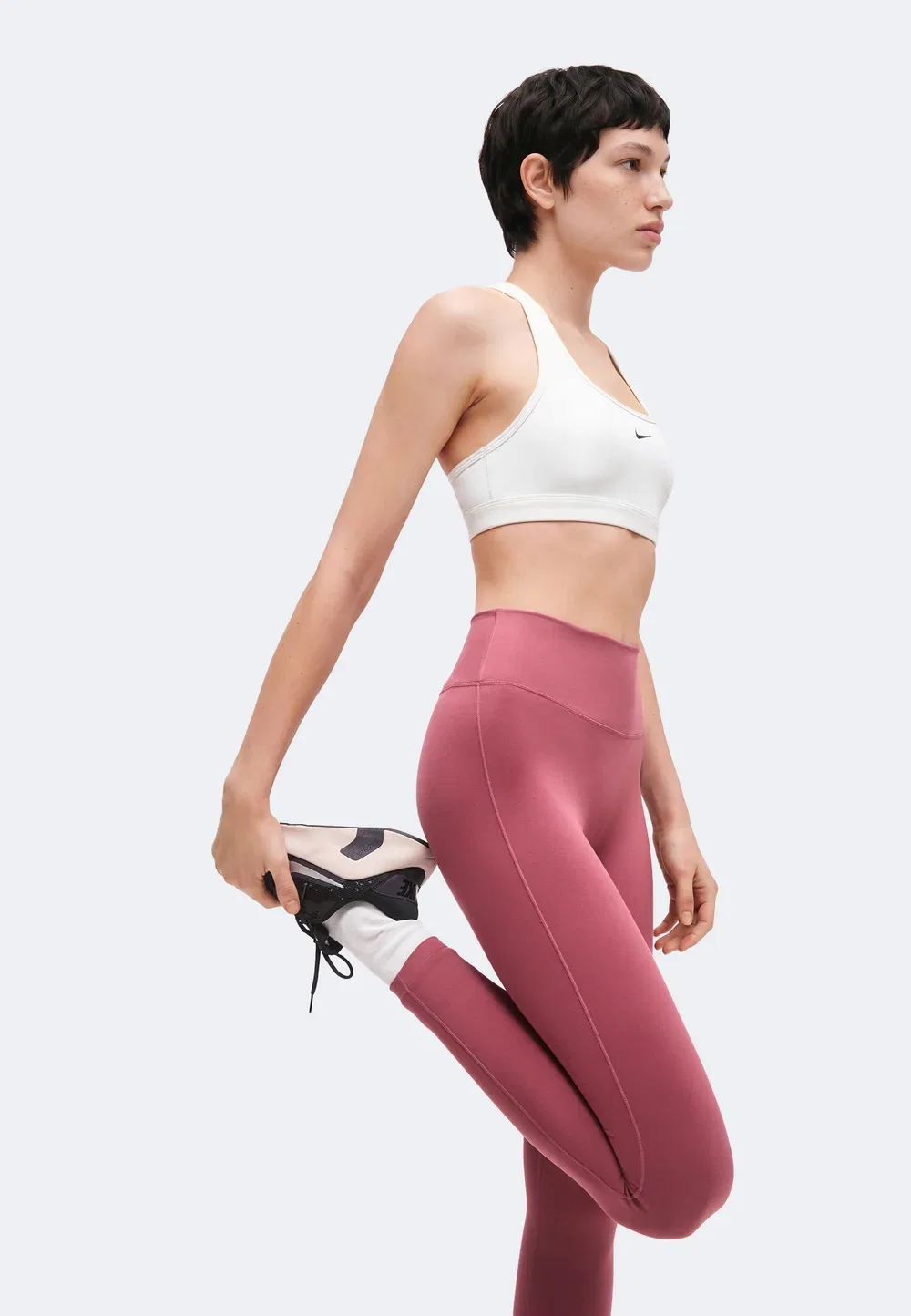 W nk df one hr tight useam - leggings Nike Performance, Pink Smoke/White — фото 4
