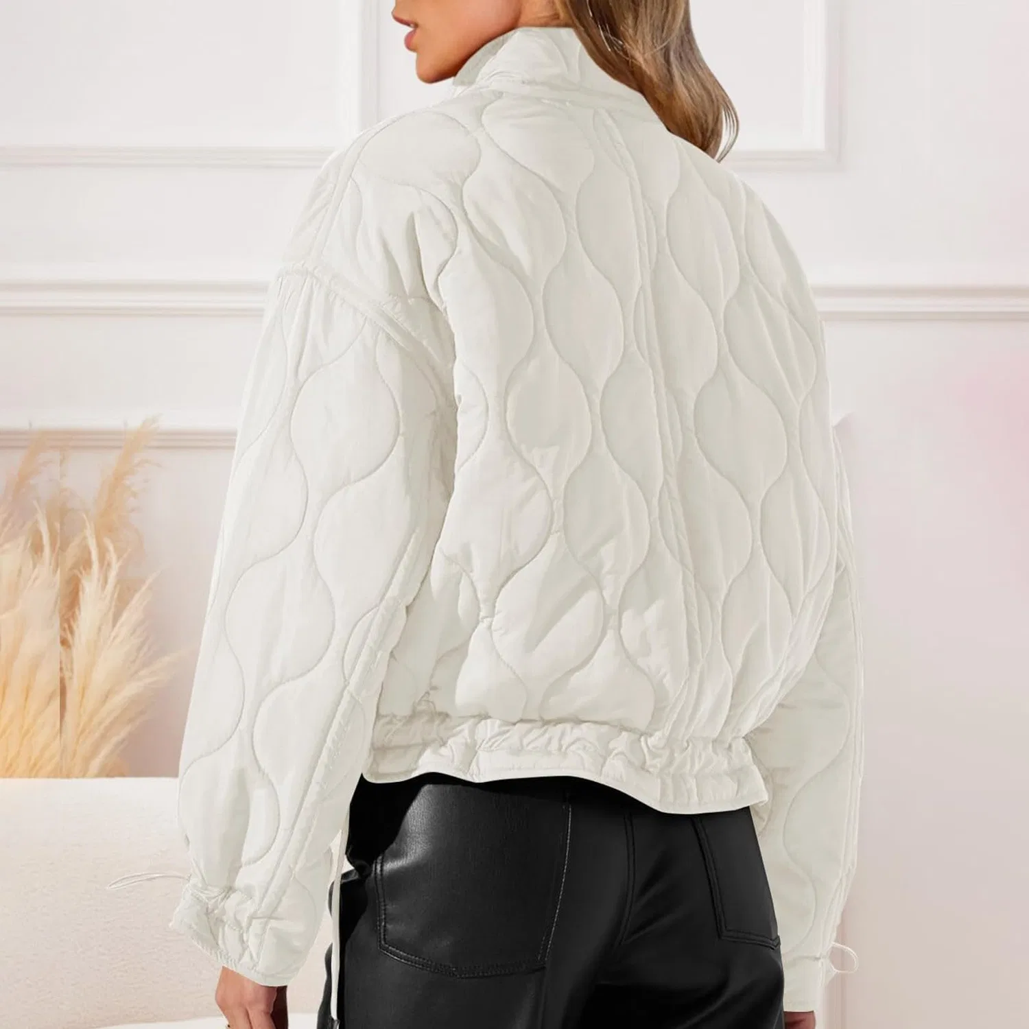 Женское стеганое пальто с капюшоном Women's Jackets Zipper Warm Quilted Long Sleeve Turtleneck Winter Coats, White — фото 4