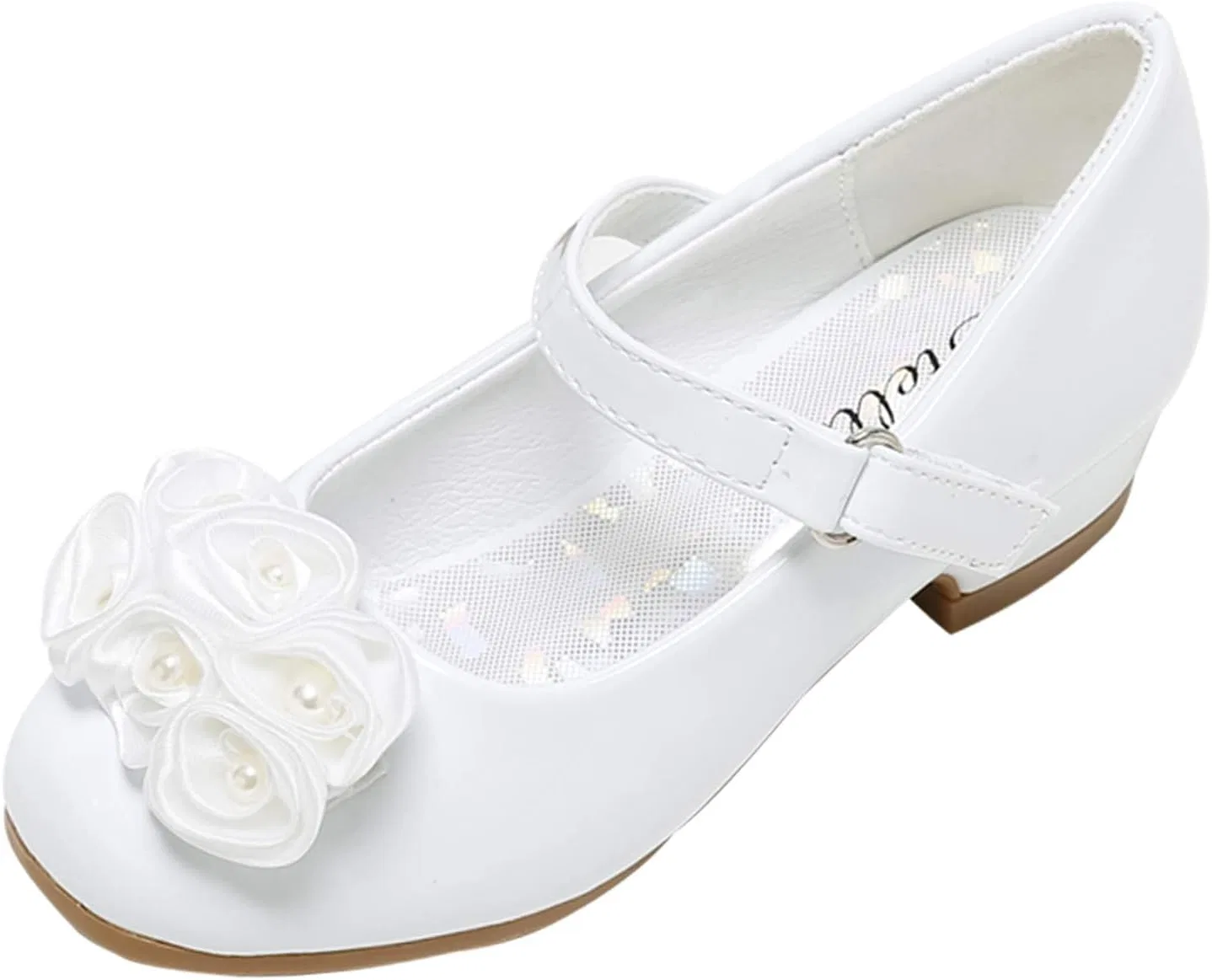 Детские туфли для девочек с блестящим ремешком Stelle, White(flower)