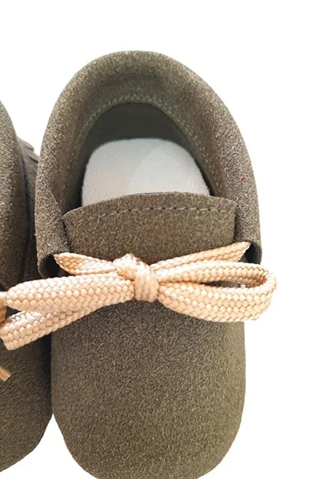 Детские пинетки из нубука на шнуровке Makosen Nubuck Khaki Dumledo, Khaki — фото 4