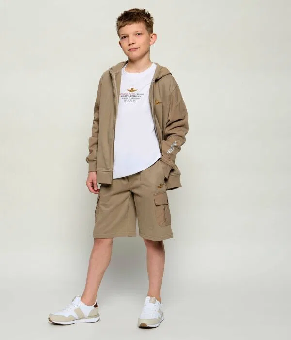 Детские шорты для мальчиков хлопковые Relaxed Fit Aeronautica Militare, бежевый — фото 2