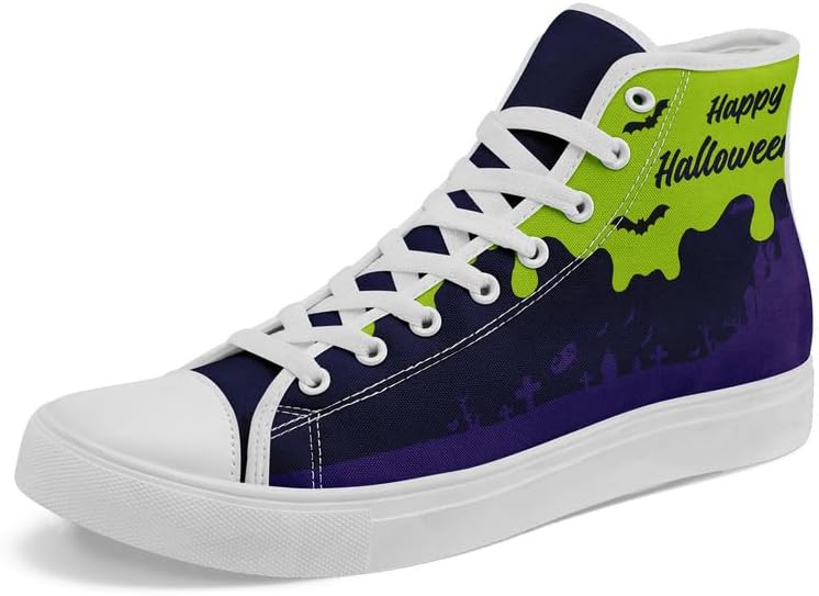 

Высокие кеды AWSOLE Halloween с рисунком тыквы из канвы для мужчин и женщин, модная праздничная обувь унисекс с плоской подошвой, привидение, череп, стильная обувь, белый/зеленый/фиолетовый