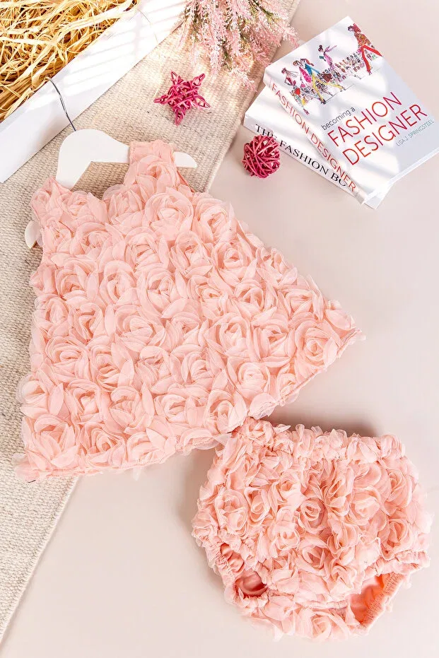 Детское платье для девочек с вышивкой Rose Babymod, Salmon