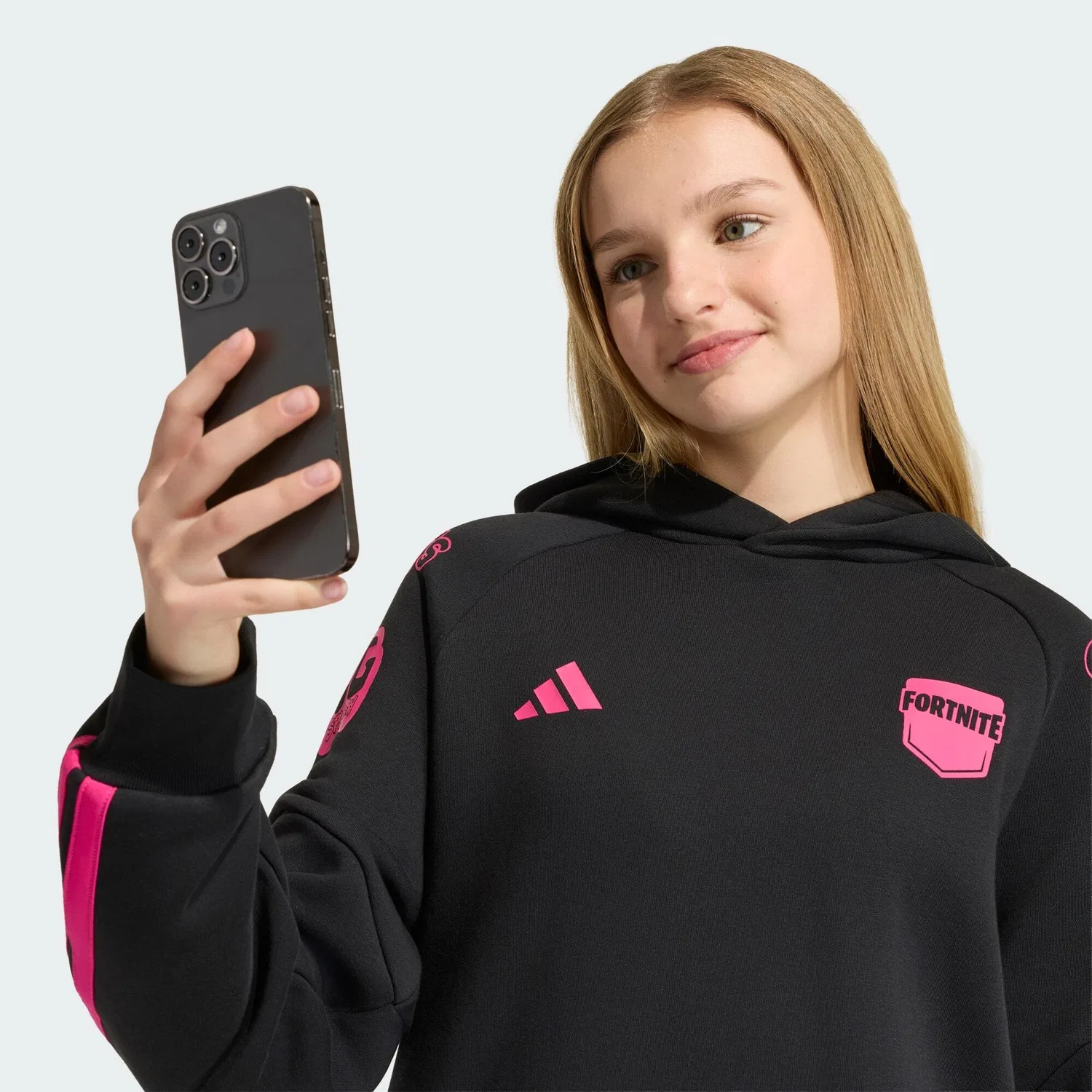 Детское худи с принтом adidas x Fortnite Adidas, Schwarz / Magentapink — фото 4