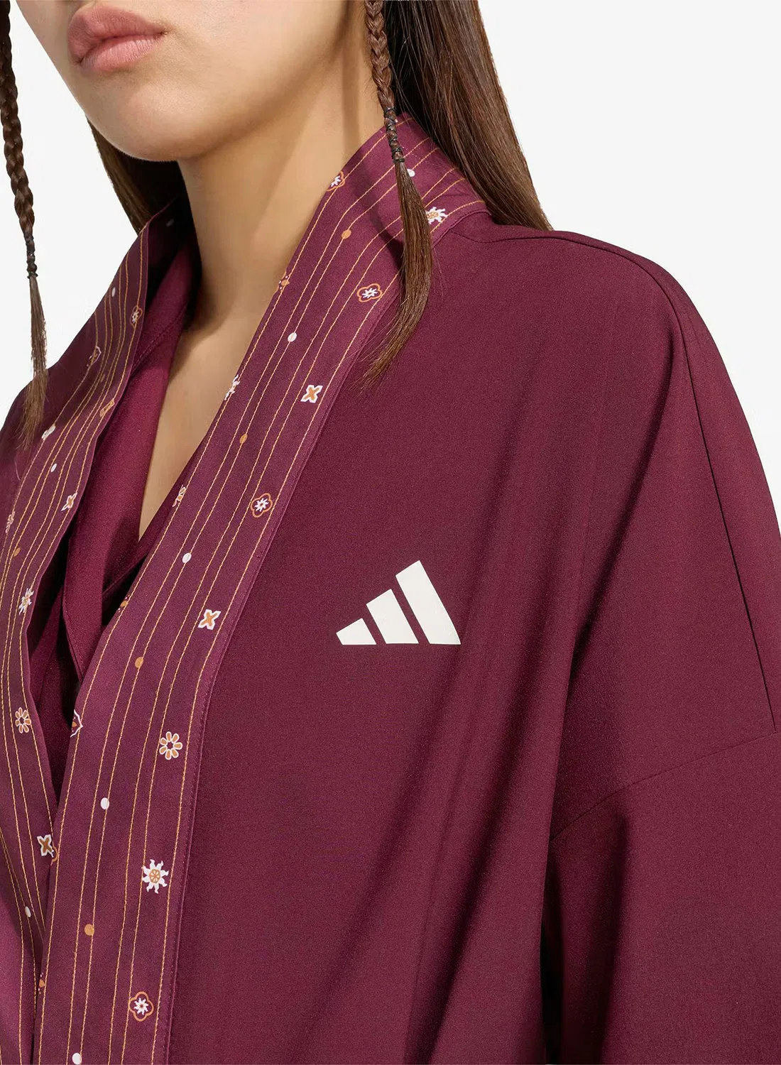 Кардиган свободного кроя с поясом Roots of Heritage Midi Coverup Adidas, бордовый — фото 3