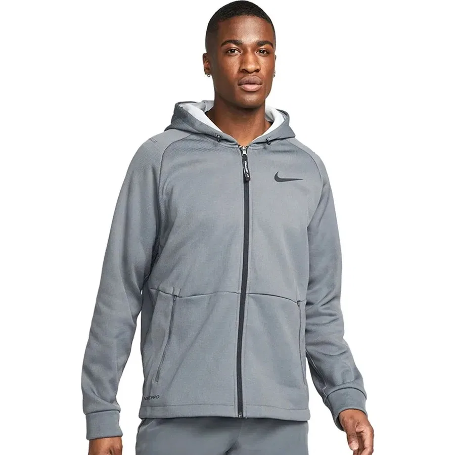 Мужской худи Nike Pro Therma-Fit с капюшоном, молнией, Серый