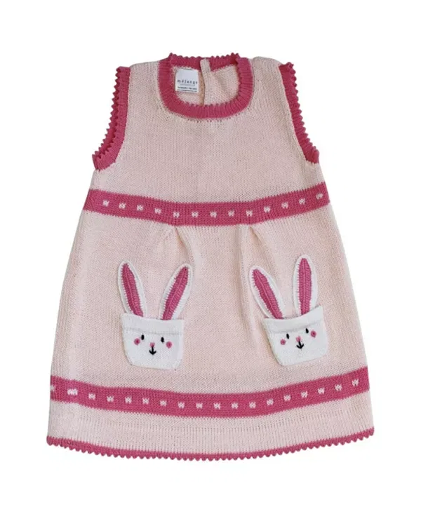Детское платье для девочек без рукавов Bunny Pocket Dress Melange Collection, розовый