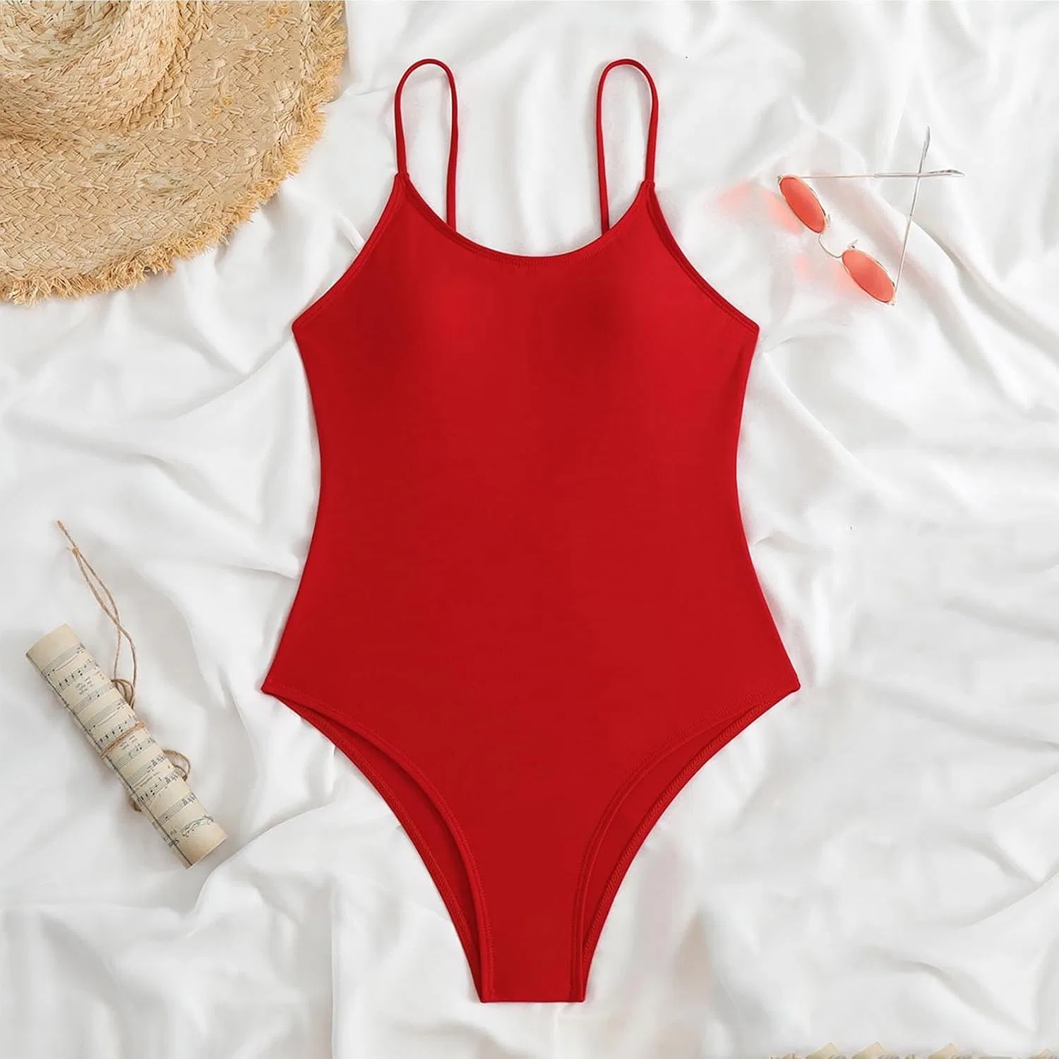 Женский слитный купальник с V-образным вырезом Monokini, Red — фото 2