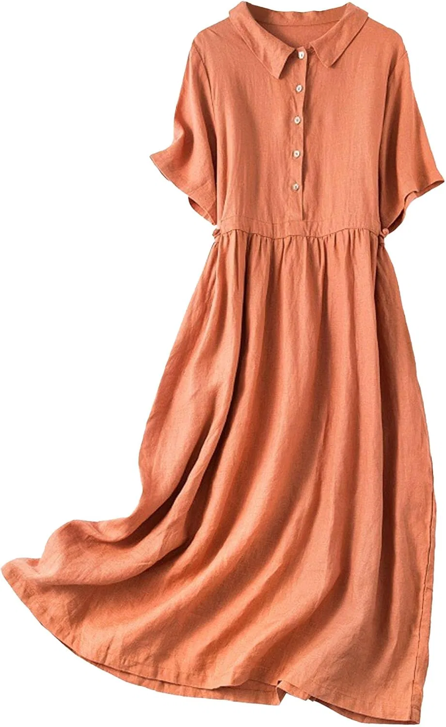 Женское макси-платье с воротником и пуговицами Cotton Linen, Orange