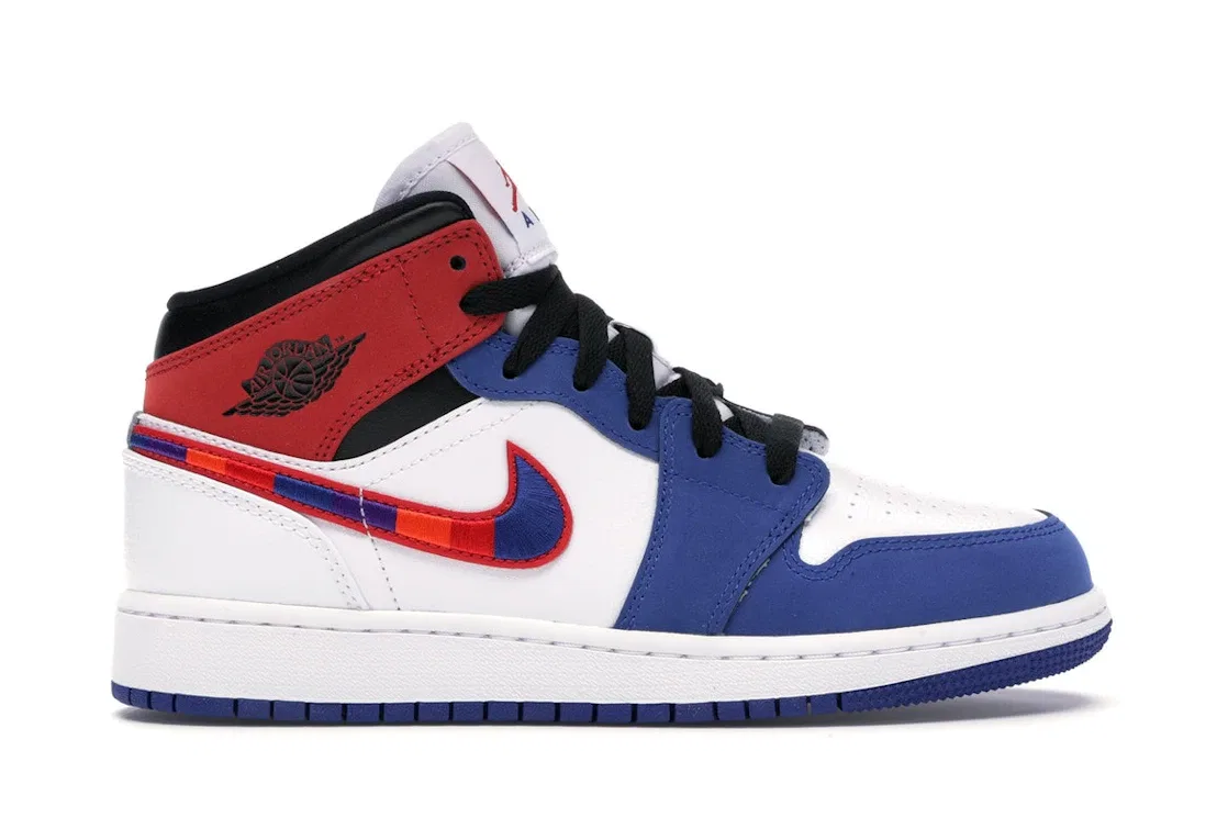Детские кроссовки с высоким верхом Jordan 1 Mid Jordan, White/Rush Blue-Black-University Red