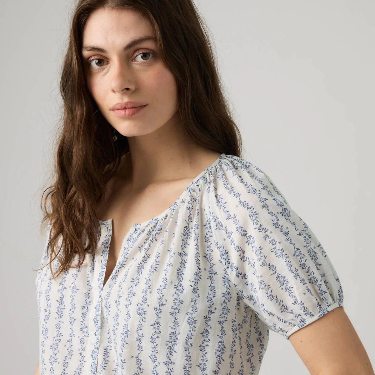 Блузка Cady с короткими рукавами и пуговицами Levi's, Flower Stripe Blue - Blue — фото 2