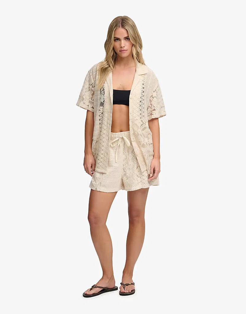 Пляжная рубашка Superdry Lace в стиле пэчворк, пыльно-бежевого — фото 4