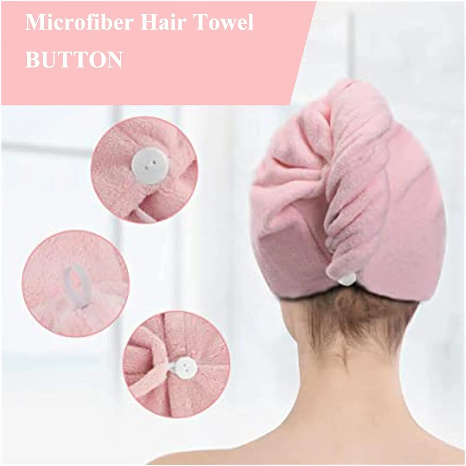 Шапочка для душа Microfibre, QYRKYP, 2 шт., Pink — фото 4