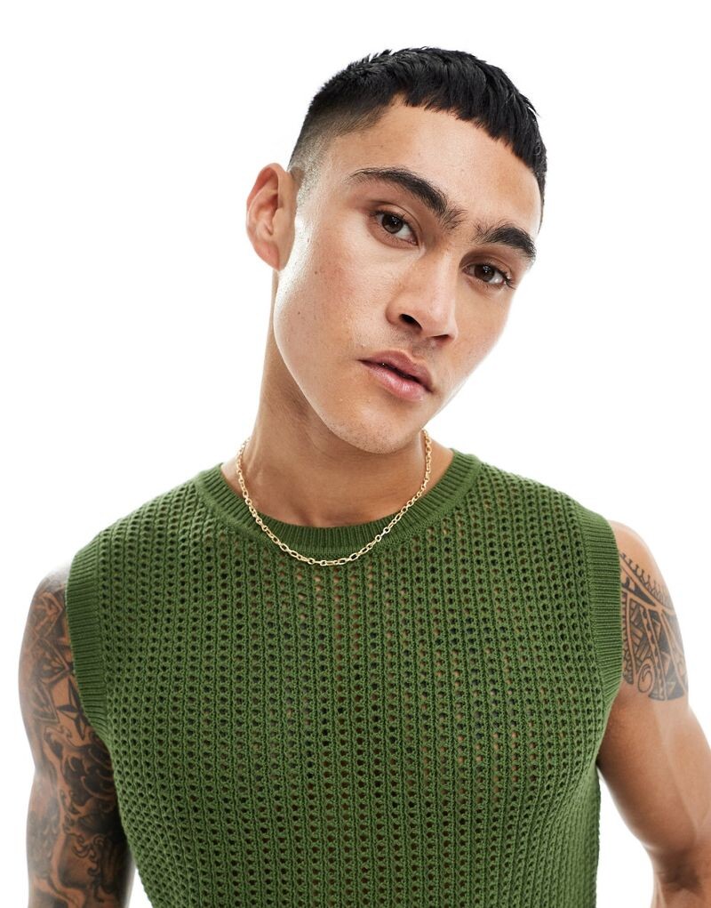 

Легкий вязаный жилет хаки ASOS
