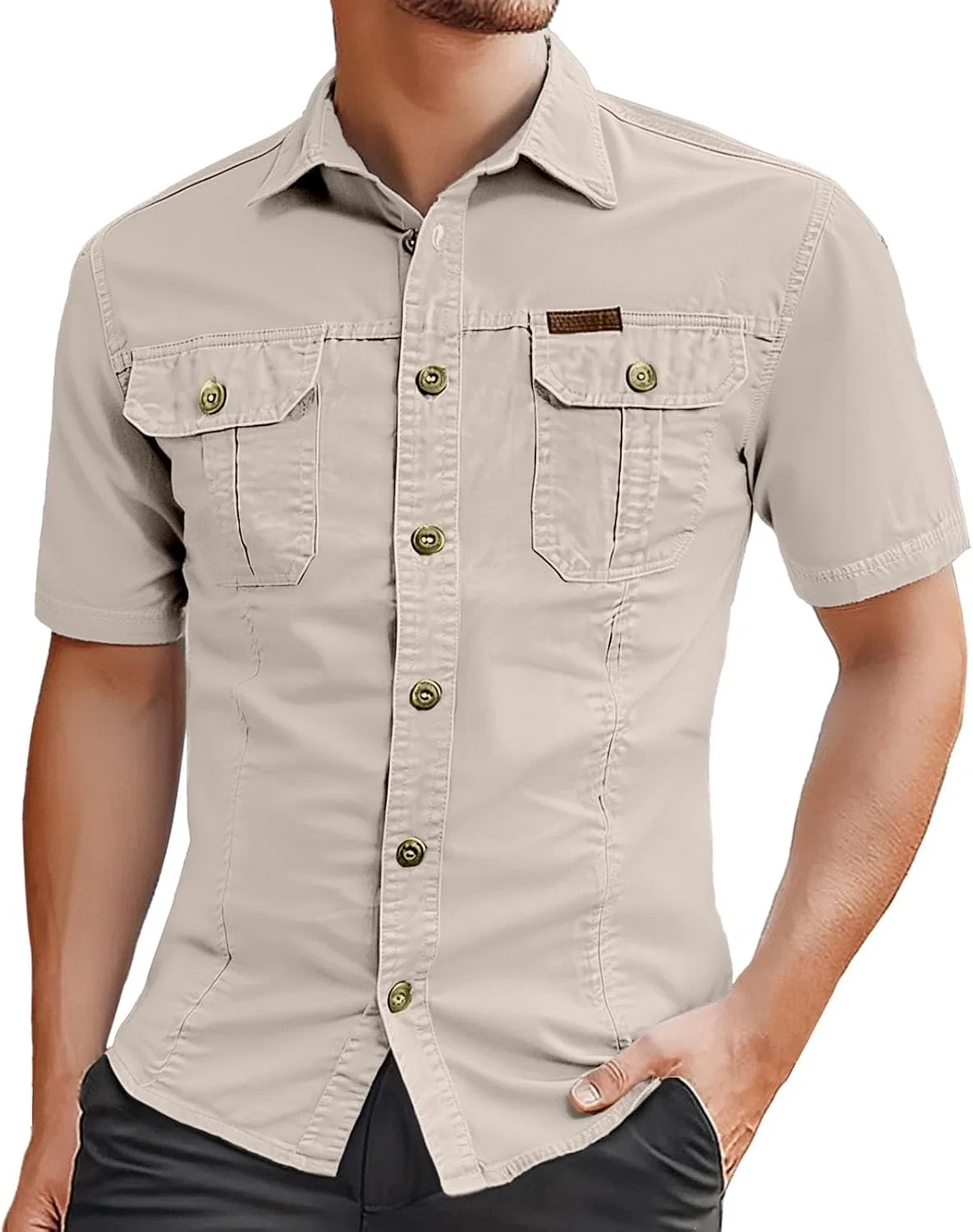 Мужская хлопковая рубашка с коротким рукавом, Cargo Shirt, бежевый