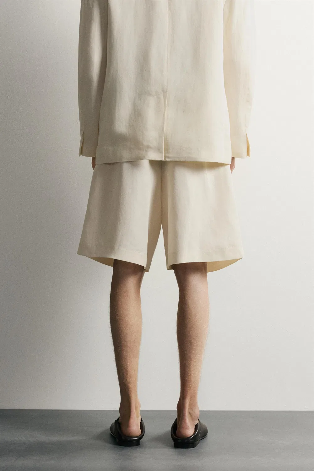 Плиссированные широкие бермудские шорты ZARA, Oyster-white — фото 3