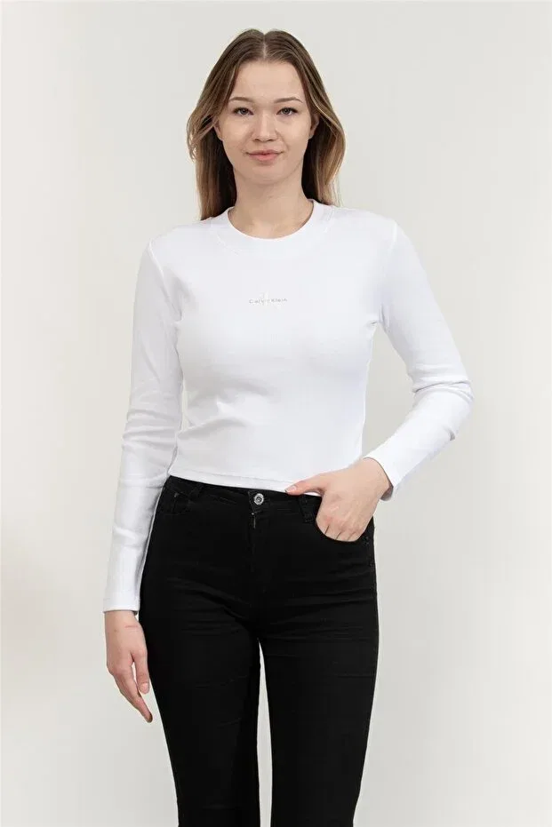 Женская футболка с длинным рукавом Monogram Baby Tee Calvin Klein, Bright White
