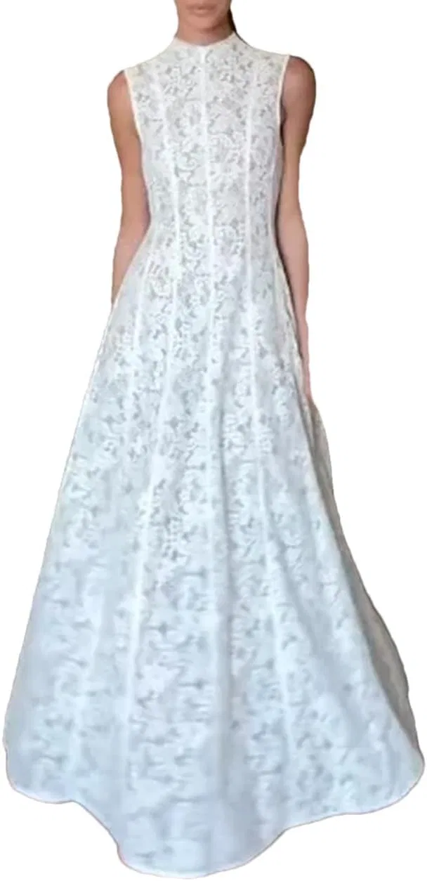 Женское полувысокое кружевное платье-макси A-line, White