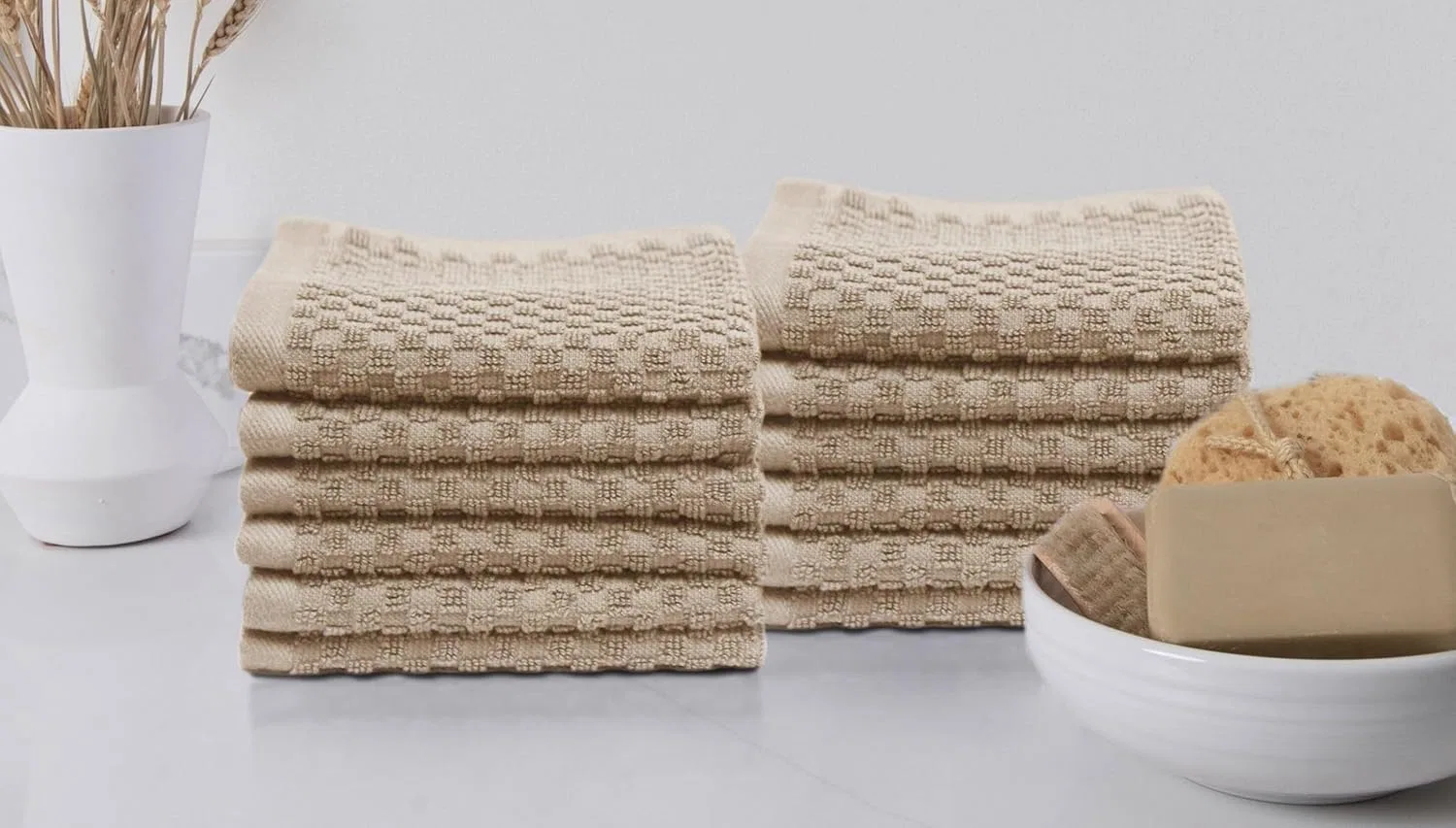 Набор мочалок Waffle, COTTON CRAFT, 12 шт, 30x30 см, Linen — фото 2