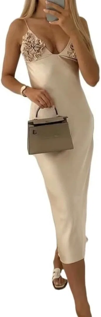 Женское платье-футляр с 3D цветами и шнуровкой на спине, Beige