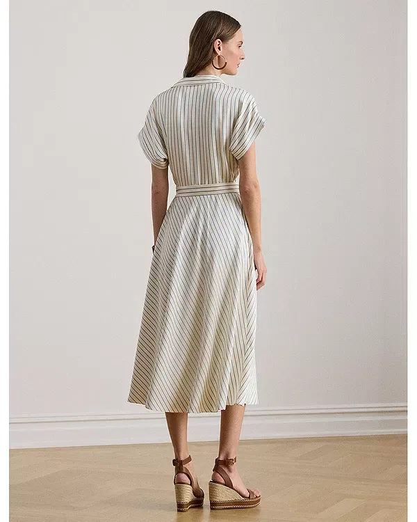 Женское платье-трапеция из габардина с поясом Ralph Lauren, Cream Multi — фото 3