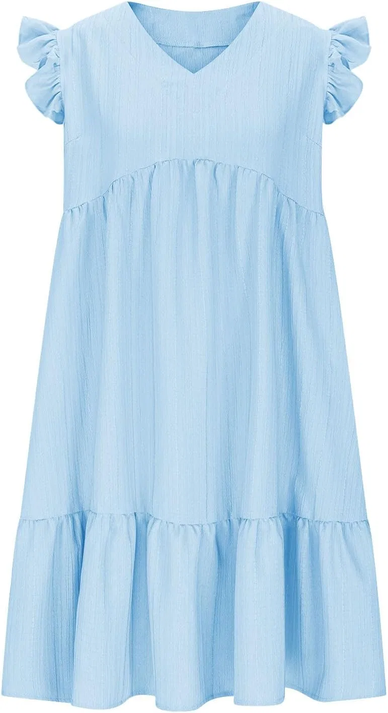 Платье с воланами V-образным вырезом, Light Blue — фото 4