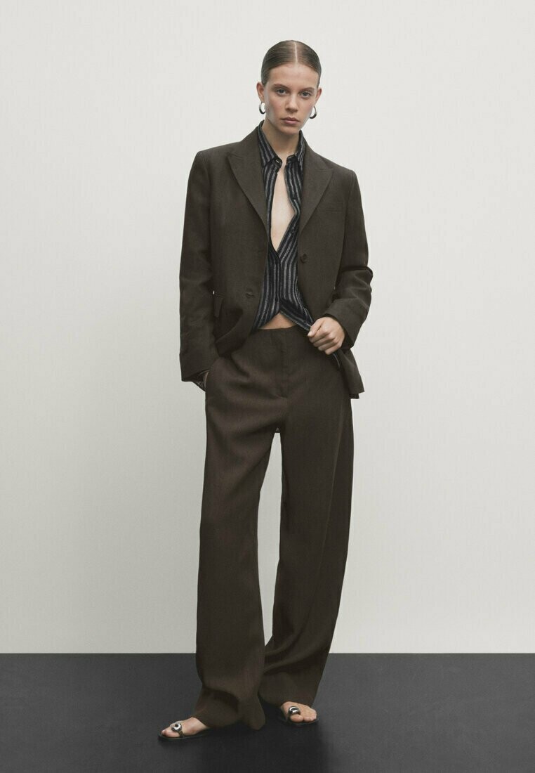 

Брюки Barrel Massimo Dutti, темно-коричневые