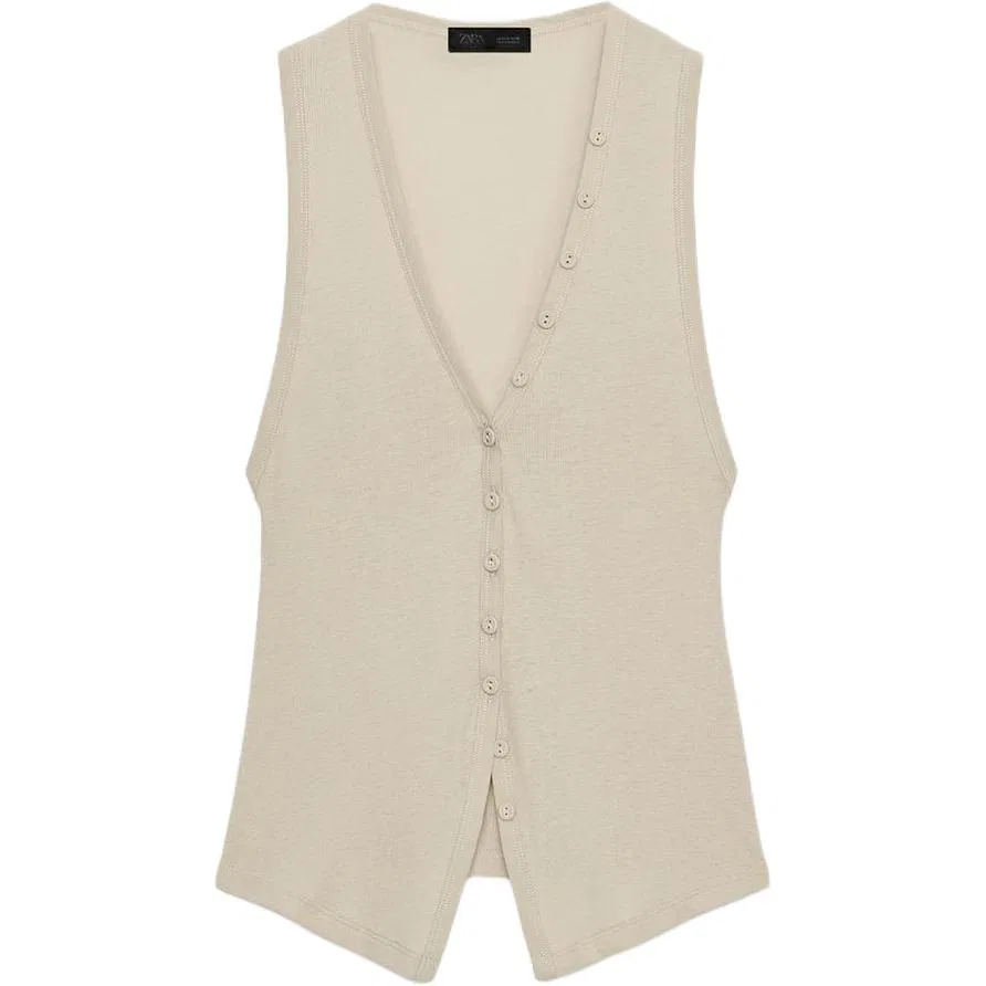Женский топ без рукавов с V-образным вырезом, ZARA, Beige