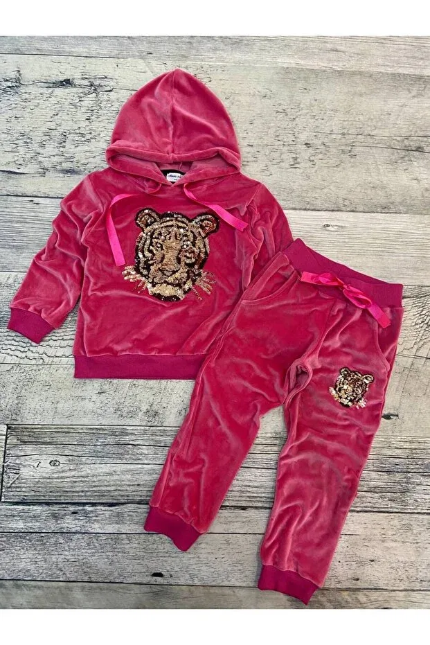 Детский комплект из футера с принтом Velvet Tiger Girl Store, Fuchsia