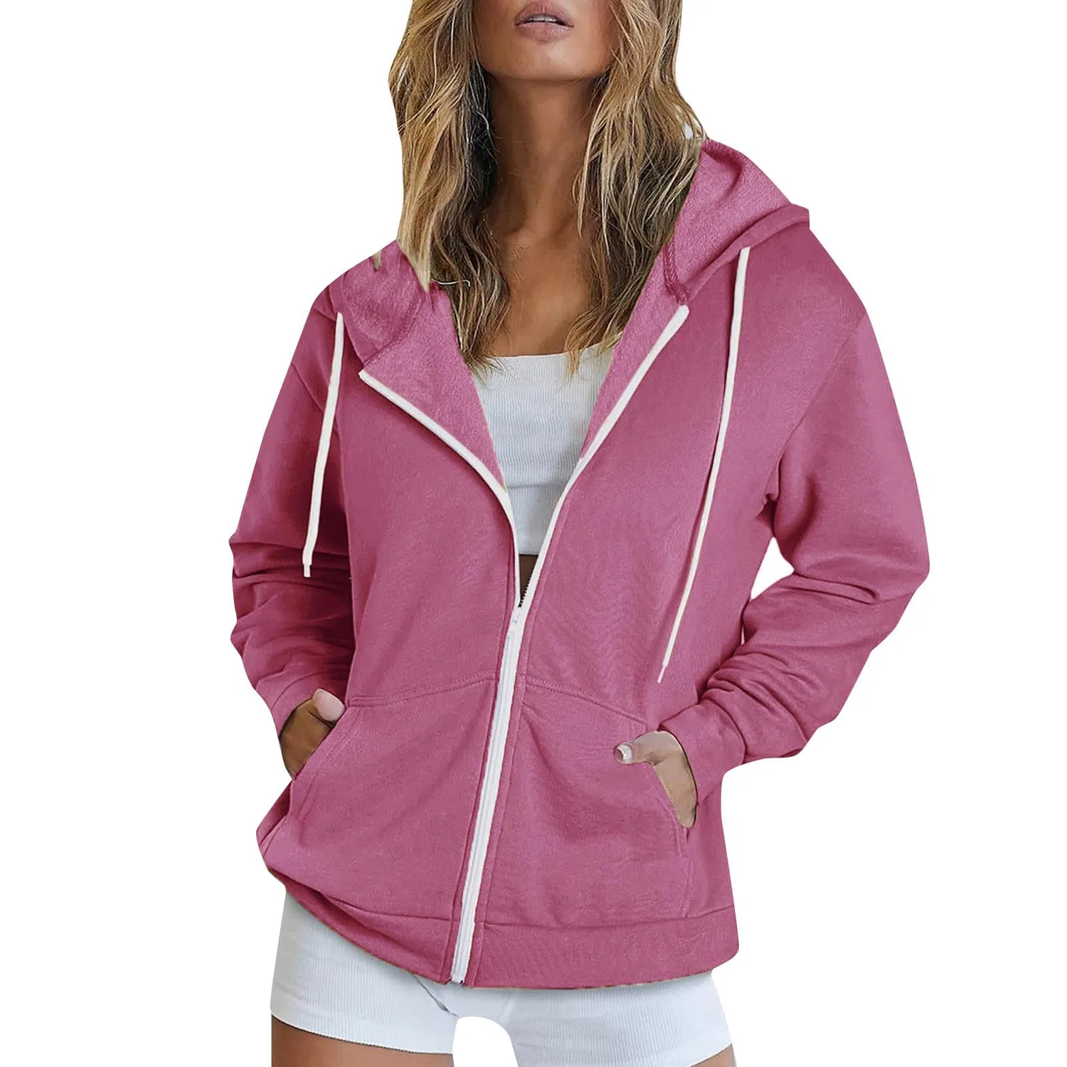 Женская куртка с капюшоном Oversized Hooded Fleece Jacket, Rosa Acceso