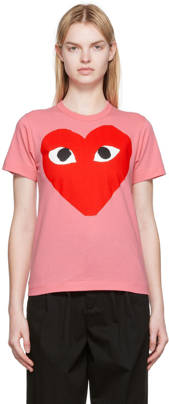 

Розовая футболка с большим сердцем Comme des Garçons Play, Розовый, Розовая футболка с большим сердцем Comme des Garçons Play