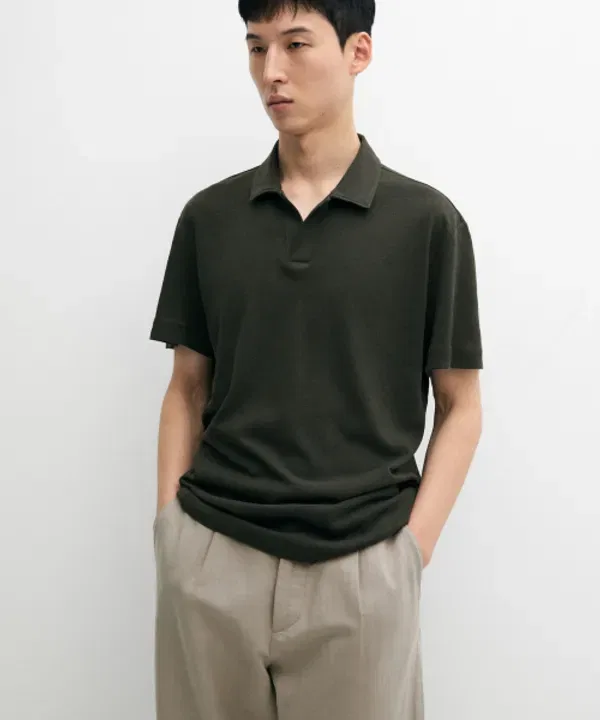 Поло с коротким рукавом из льна и хлопка, Massimo Dutti