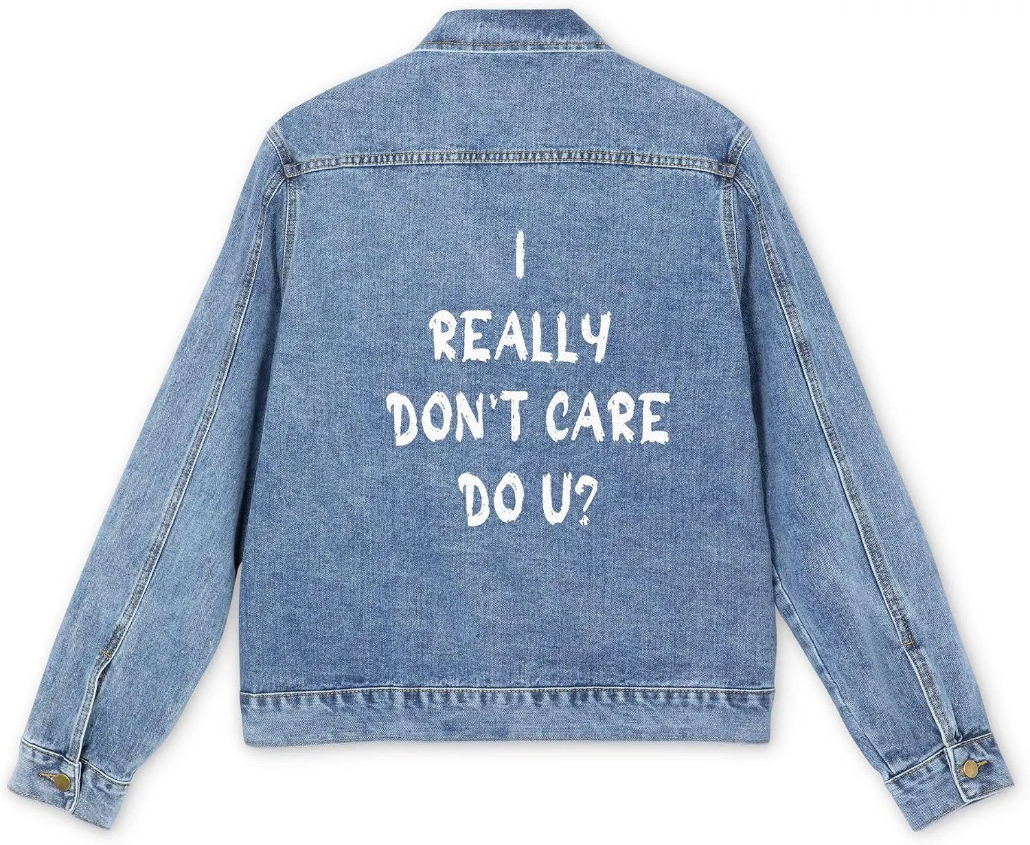 Мужская джинсовая куртка с принтом I Really Don't Care Do You, Medium Denim Wash