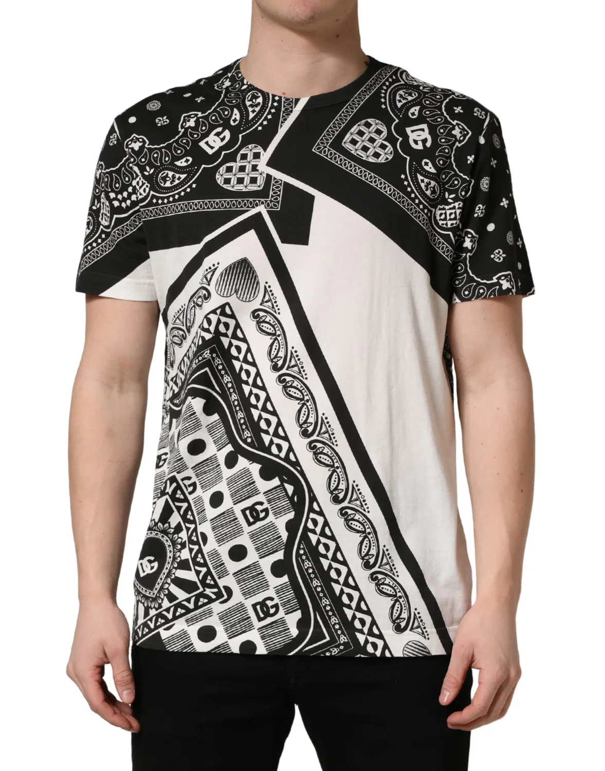 Мужская футболка с коротким рукавом и принтом Black White Bandana Dolce & Gabbana, Black and White