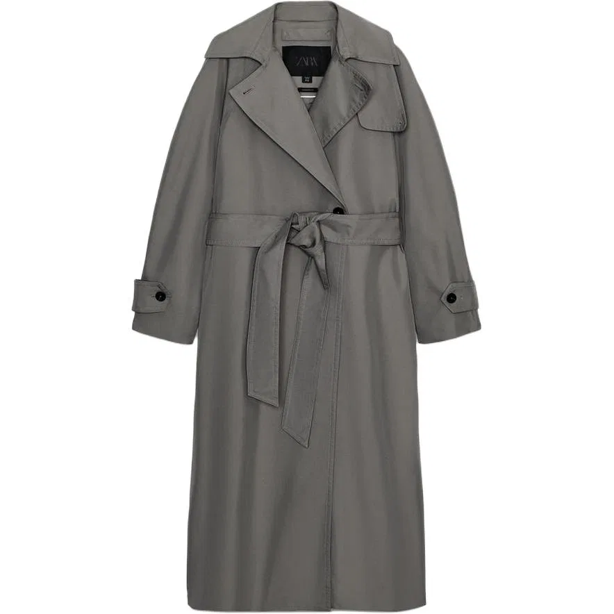 Женское пальто-тренч с лацканами Gray ZARA, Серый