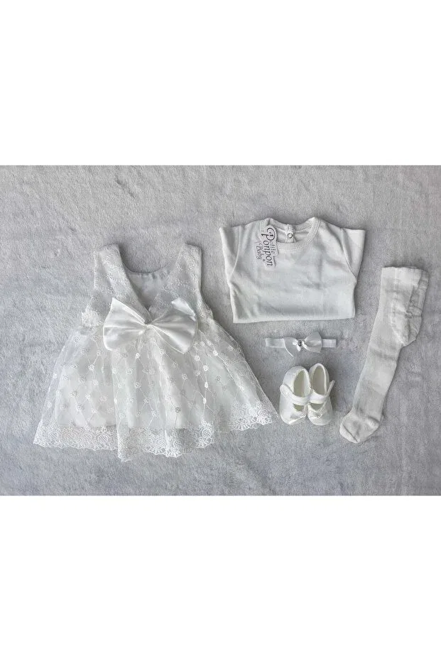 Детское платье для девочек с цветочным принтом Petite Ponpon Baby, White — фото 2