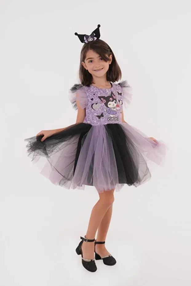 Детское платье для девочек с принтом Fluffy Kuromi With A Crown And Tulle Lunas Tekstil, Purple — фото 3