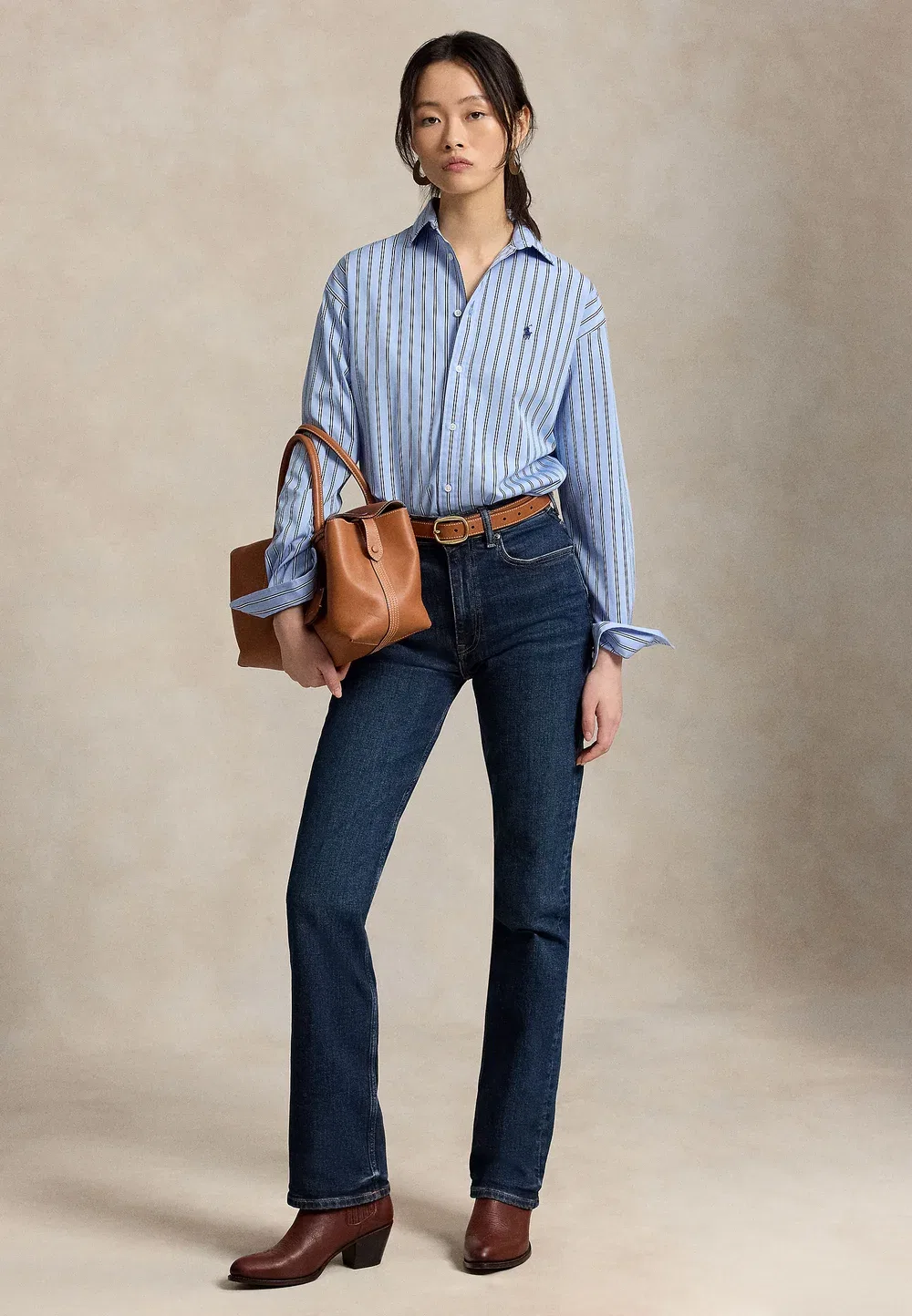 Свободная полосатая хлопковая рубашка - блузка на пуговицах Polo Ralph Lauren, Blue-White — фото 2